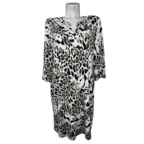 Chico's Dresses & Skirts - Chico's Womens V-Neck 3/4 Sleeve Leopard Print Tunic Dress Size XL (3) Lined
